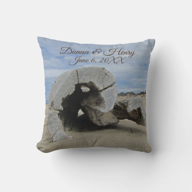 Wedding Keepsake Beach Ceremony Unique Driftwood Throw Pillow (Front)