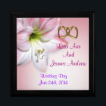 Wedding keepsake box<br><div class="desc">Wedding keepsake box with watercolor amaryllis flowers on canvas look background with names and date of the wedding couple. Perfect gift for bride and groom to save mementos from their special day. Customize with names and date. You can also change the font and the font color. This beautiful box can...</div>