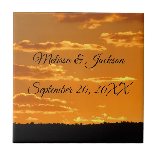 Wedding Keepsake Bright Orange Evening Sky Sunset Ceramic Tile (Front)