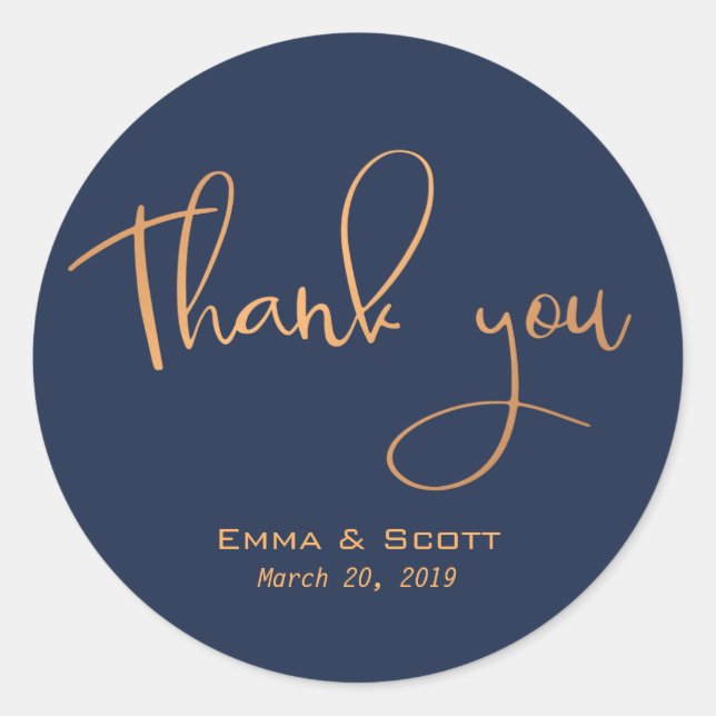 Wedding Keepsake Copper Metallic Thank You Classic Round Sticker (Front)