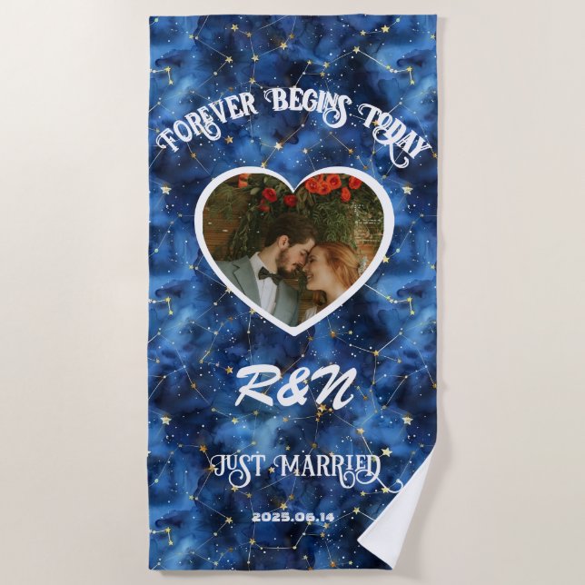 Wedding Keepsake Custom Photo Text  Beach Towel (Front)