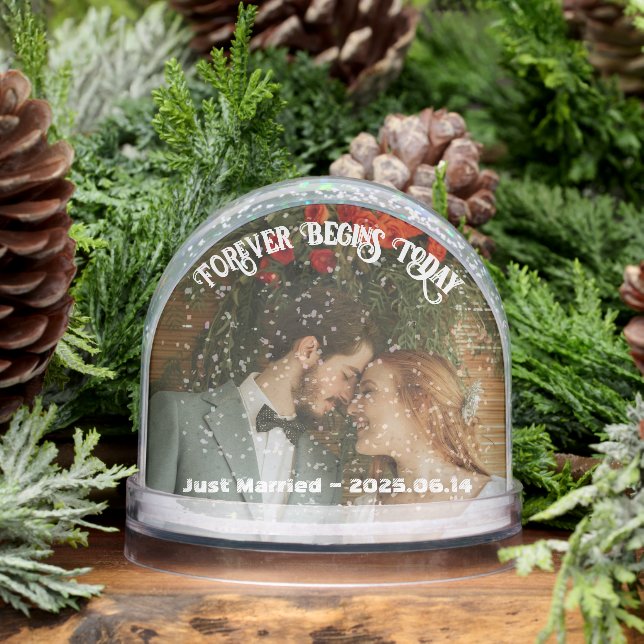 Wedding Keepsake Custom Photo Text Dome Snow Globe (Winter)