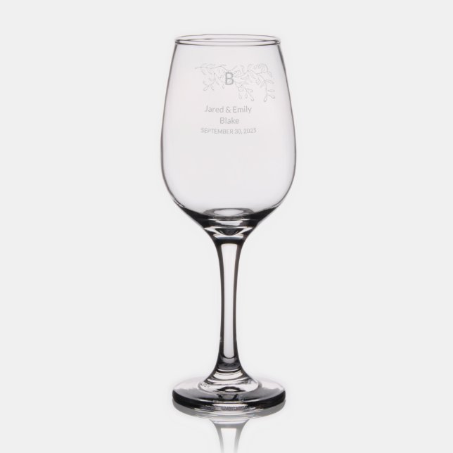 Wedding Keepsake Etched Monogram Wine Glass (Glassware)