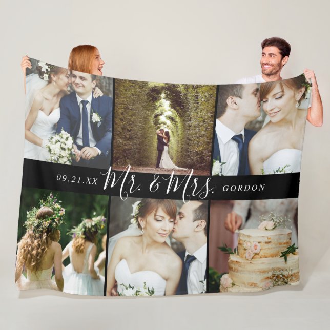 Wedding Keepsake Mr. and Mrs. 6 Photo Collage Fleece Blanket (In Situ)