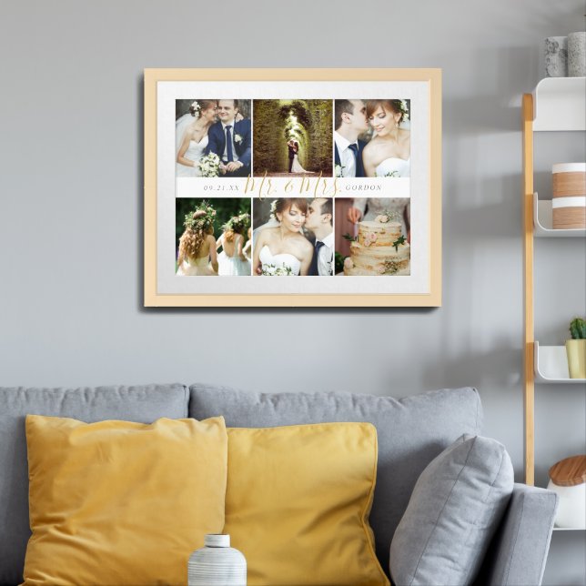 Wedding Keepsake Mr. and Mrs. 6 Photo Collage Framed Art (Living Room 3)
