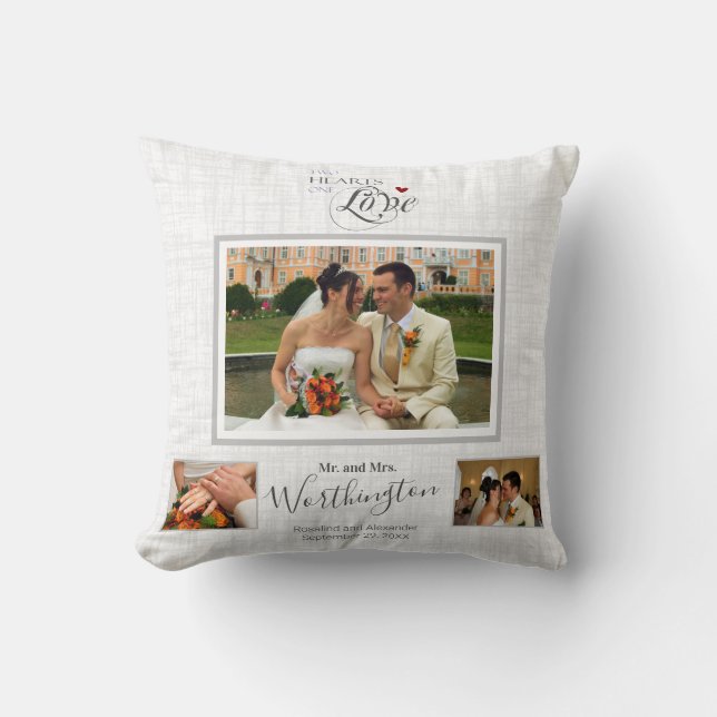 Wedding Keepsake Photo Collage Personalized Throw Pillow (Front)