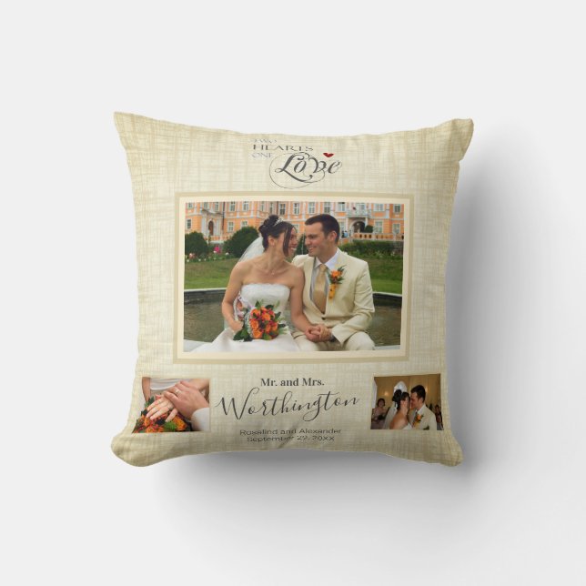 Wedding Keepsake Photo Collage Personalized Throw  Pillow (Front)