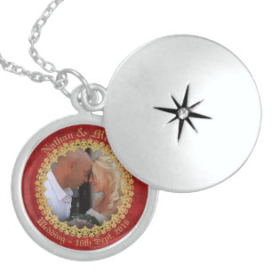 Wedding Keepsake Red and Gold Ornate Photo Locket Necklace