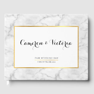 WEDDING KEEPSAKE stylish faux gold frame marble Guest Book