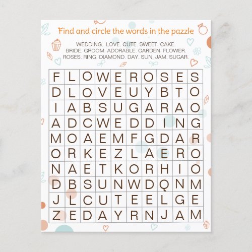 Wedding Kids Activity Find  Circle The Word