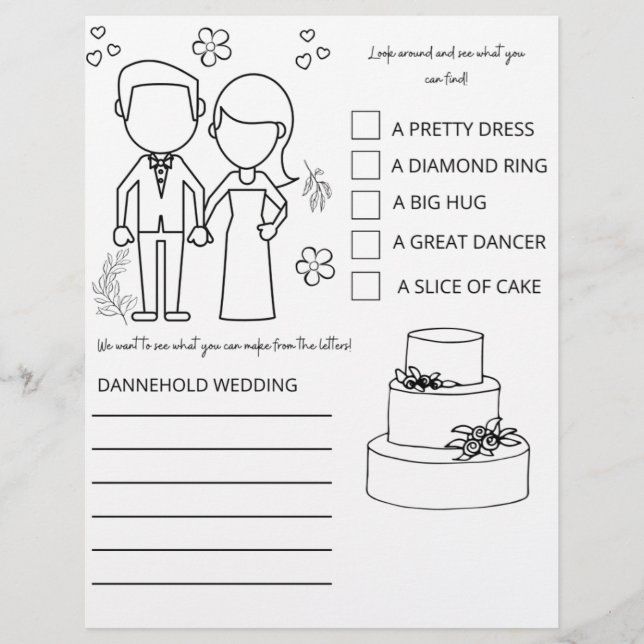 Wedding Kids Table Coloring Page (Front)
