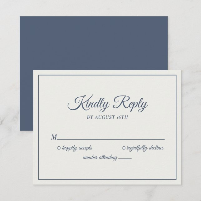 Wedding Kindly Reply Modern Cream & Navy RSVP Card (Front/Back)