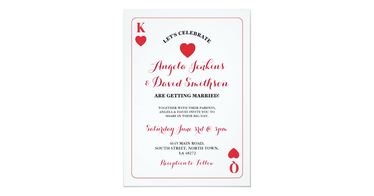 Wedding King Queen Hearts Playing Card Ace Invite Zazzle Com
