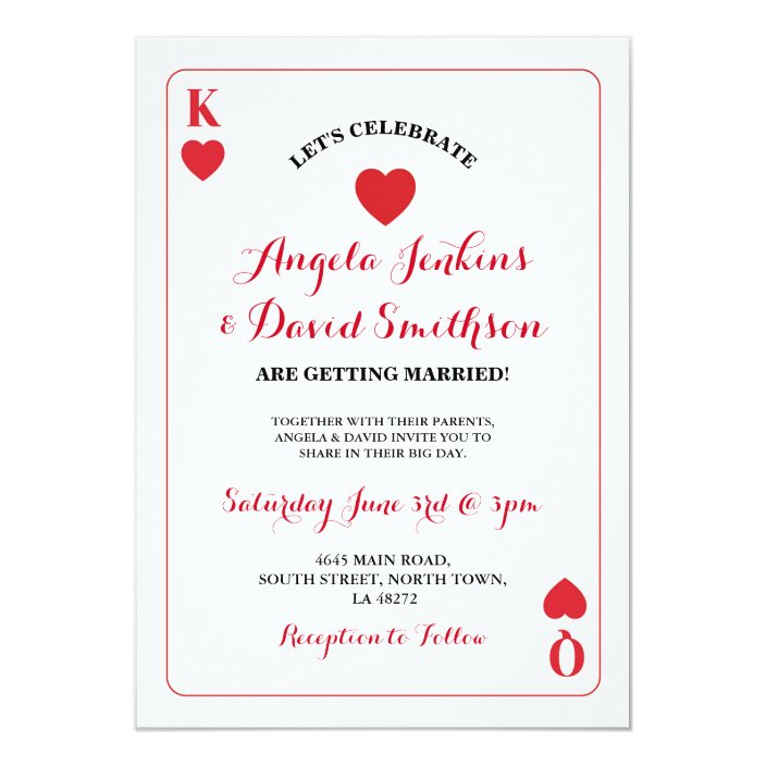 Wedding King Queen Hearts Playing Card Ace Invite Zazzle Wedding King Queen Hearts Playing Card