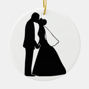 Wedding kiss bride and groom silhouette ceramic ornament