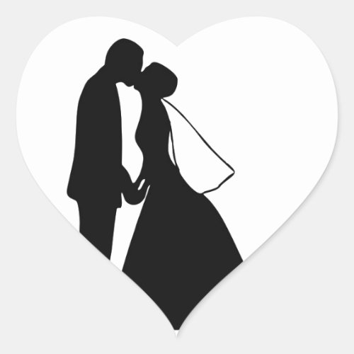 Wedding kiss bride and groom silhouette heart sticker