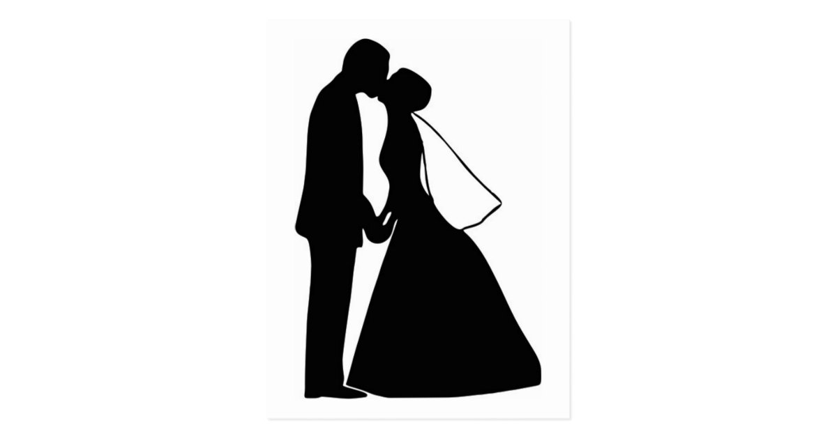 Wedding kiss bride and groom silhouette postcard | Zazzle.com