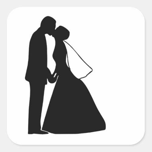 Wedding kiss bride and groom silhouette square sticker