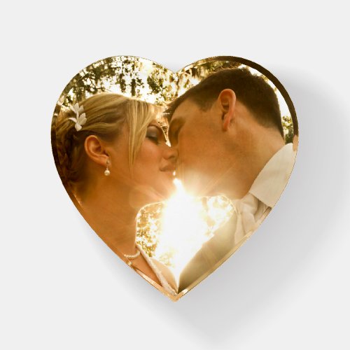 Wedding Kiss Photo Heart Glass Paperweight