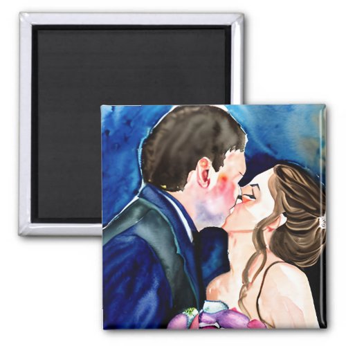 Wedding Kiss Watercolor Art Magnet