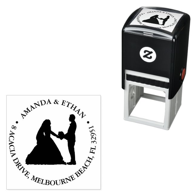 Wedding kneeling couple black theme self-inking stamp (In Situ)