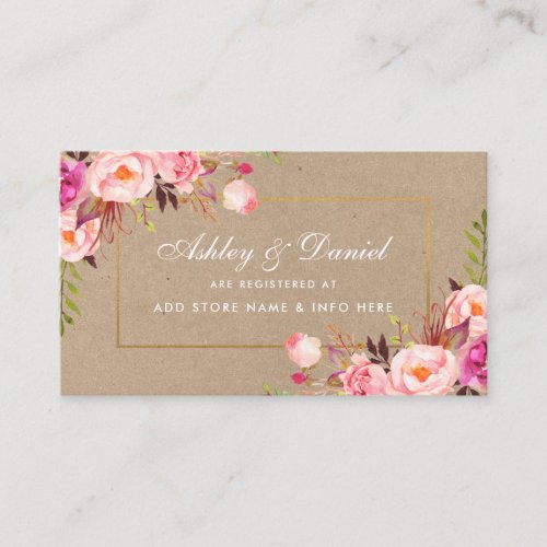 Wedding Kraft Pink Blush Gold Registry Insert Card