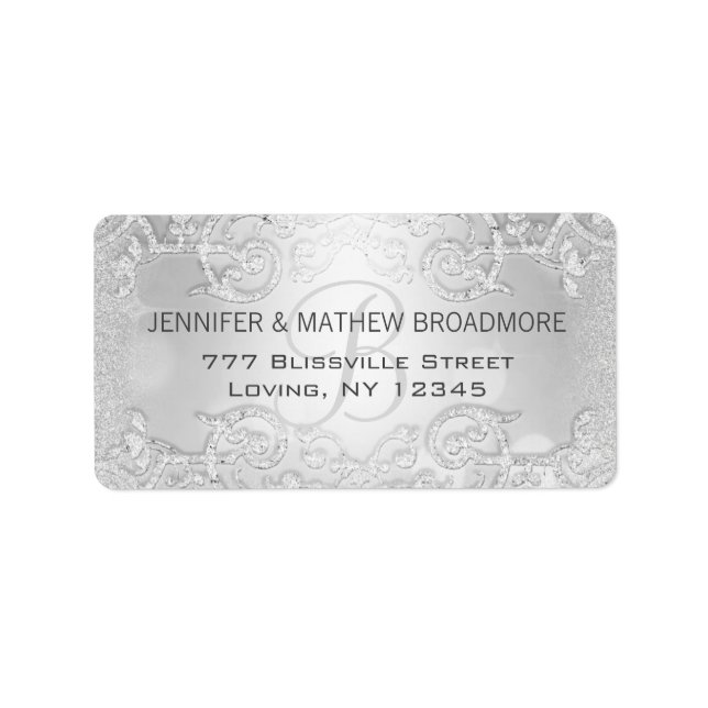 Wedding Label Silver Elegant Monogram (Front)