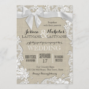 Wedding Lace and Bow Country Rustic Invitation