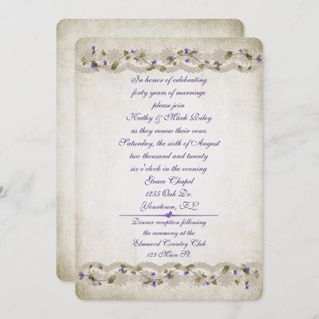 Wedding lace and ivy border invitation (Front/Back)