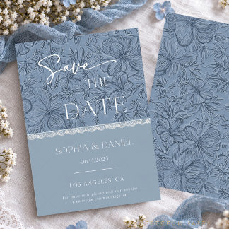 Wedding Lace  Dusty Blue Save the Date