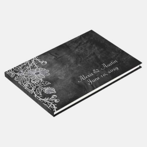 Wedding Lace On Black Leather Guest Book