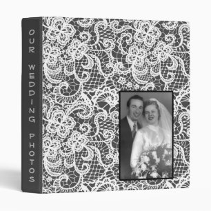 Wedding Lace On Gray with Photo 3 Ring Binder