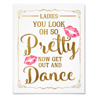 Wedding ladies bathroom sign funny custom gold photo print