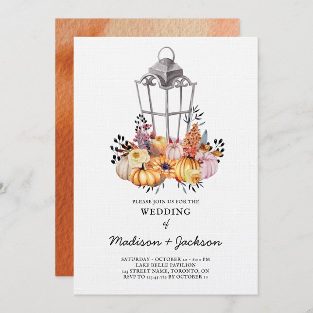 Wedding Lantern Watercolor Autumn Invitation (Front/Back)