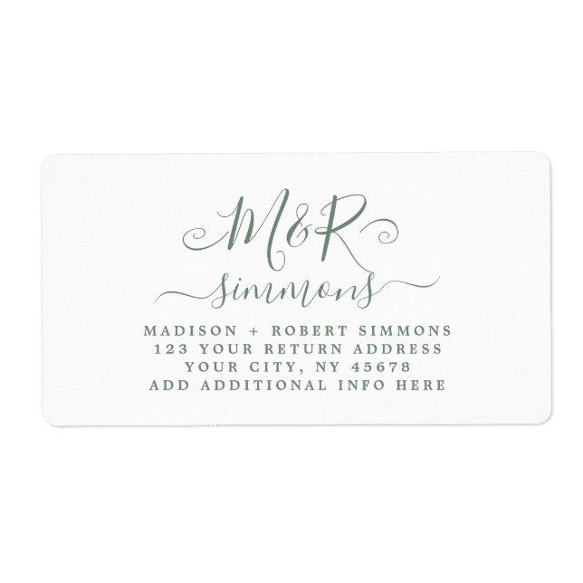 Wedding Large Monogram Script Return Address Label (Front)