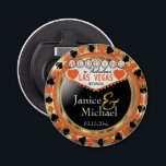Wedding Las Vegas Style - Orange   Bottle Opener<br><div class="desc">Wedding a Bottle Opener ready for you to personalize. Featuring the words Wedding in a Las Vegas Style in faux metallic gold, orange and black design. ✔NOTE: ONLY CHANGE THE TEMPLATE AREAS NEEDED! 😀 If needed, you can remove the text and start fresh adding whatever text and font you like....</div>