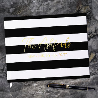 Wedding Last Namem In Gold Foil Script Guest Book