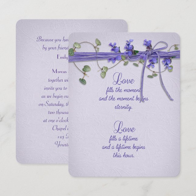 Wedding lavender and ivy border invitation (Front/Back)