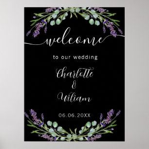 Wedding lavender black eucalyptus welcome poster