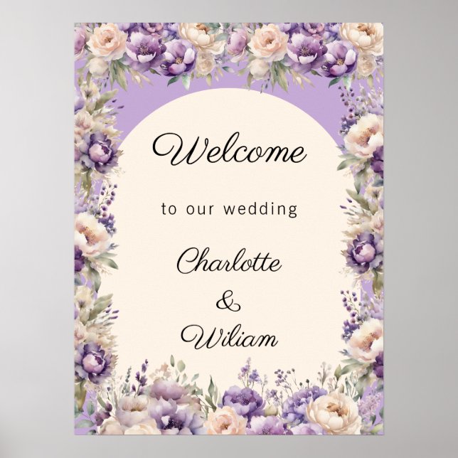 Wedding lavender champagne cream welcome poster (Front)