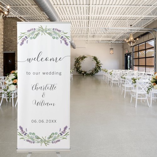Wedding lavender eucalyptus greenery welcome retractable banner