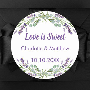 Wedding lavender eucalyptus Love is Sweet Classic Round Sticker