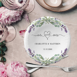 Wedding lavender eucalyptus mr mrs heart names paper bowls