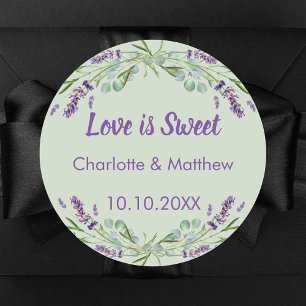 Wedding lavender eucalyptus sage Love is Sweet Classic Round Sticker