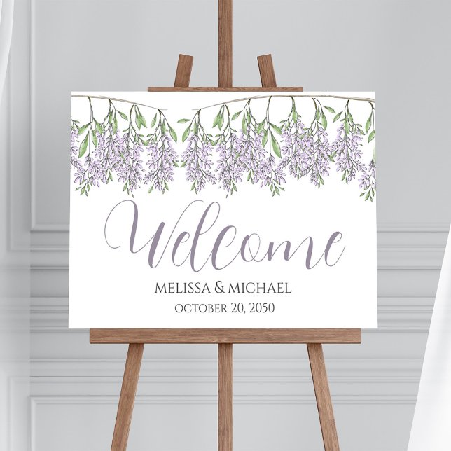 Wedding Lavender Floral Welcome Custom Foam Board (Elegant Wedding welcome sign with lovely lavender lilac wisteria floral. )