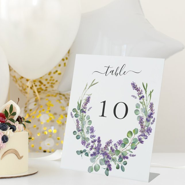Wedding lavender florals eucalyptus table card pedestal sign (Creator Uploaded)