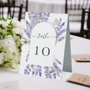 Wedding lavender florals violet table number tent