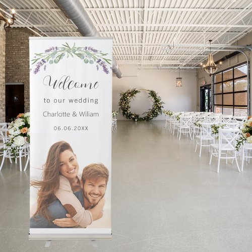 Wedding lavender greenery photo welcome retractable banner