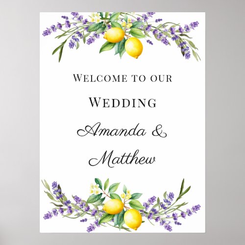 Wedding lavender lemons welcome poster