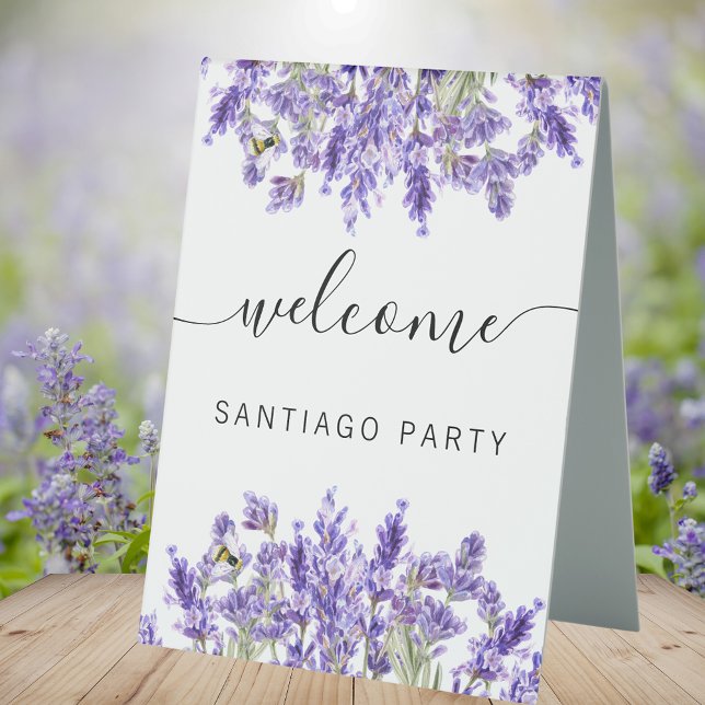Wedding lavender name script welcome table tent (Creator Uploaded)